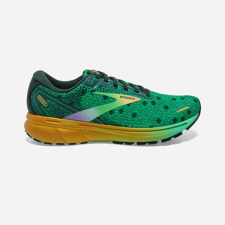 Tenis Brooks Ghost 14 Cushioned - Zapatillas Para Correr En Asfalto Hombre - Verde / Doradas (ECVH-1